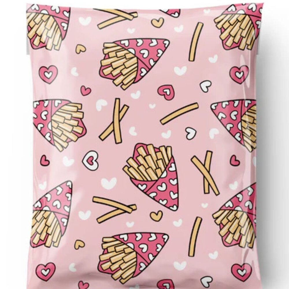 25ct Medium 10 x 13 Fries and Hearts Poly Mailers